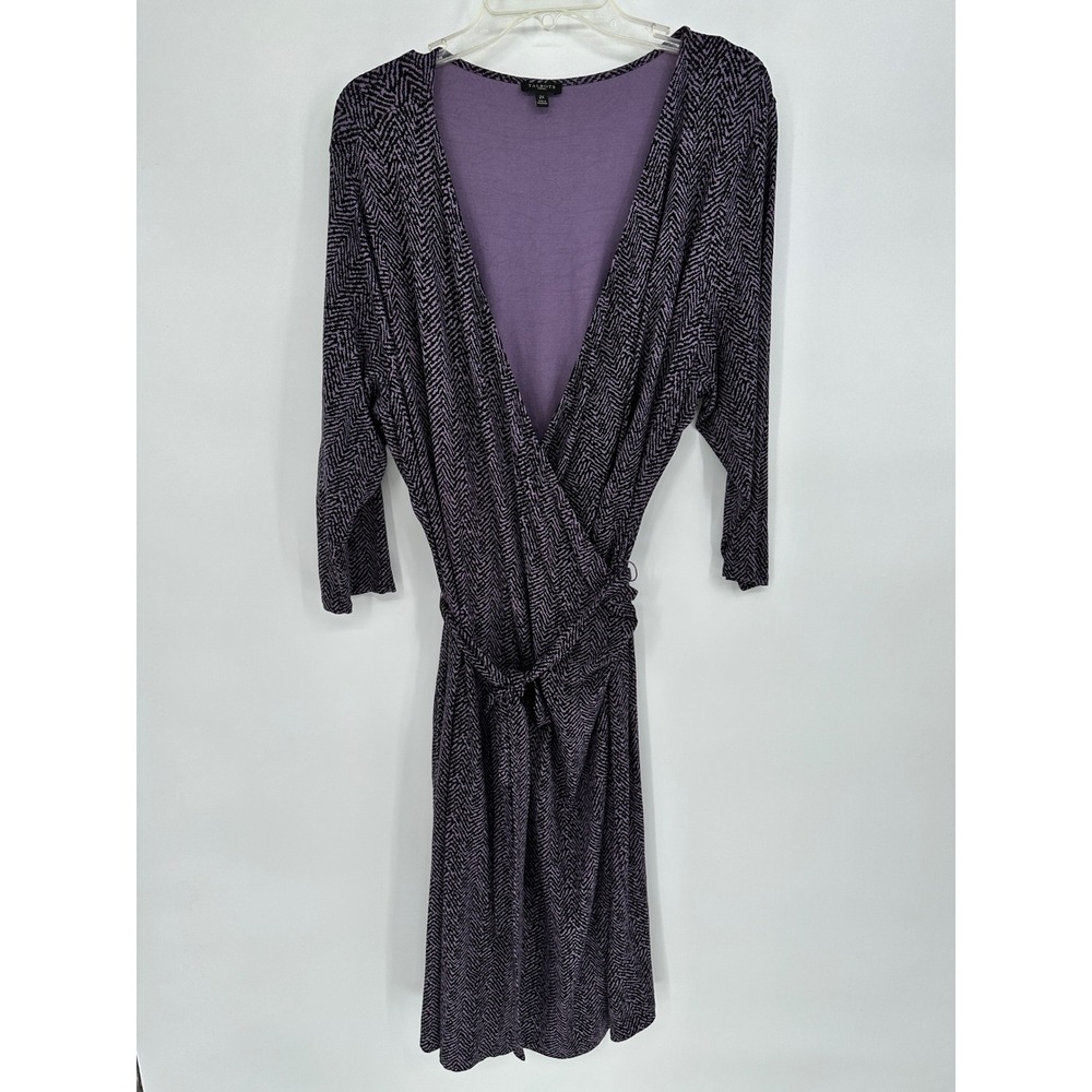 Talbots Woman Purple Geometric Wrap Dress 2X Midi